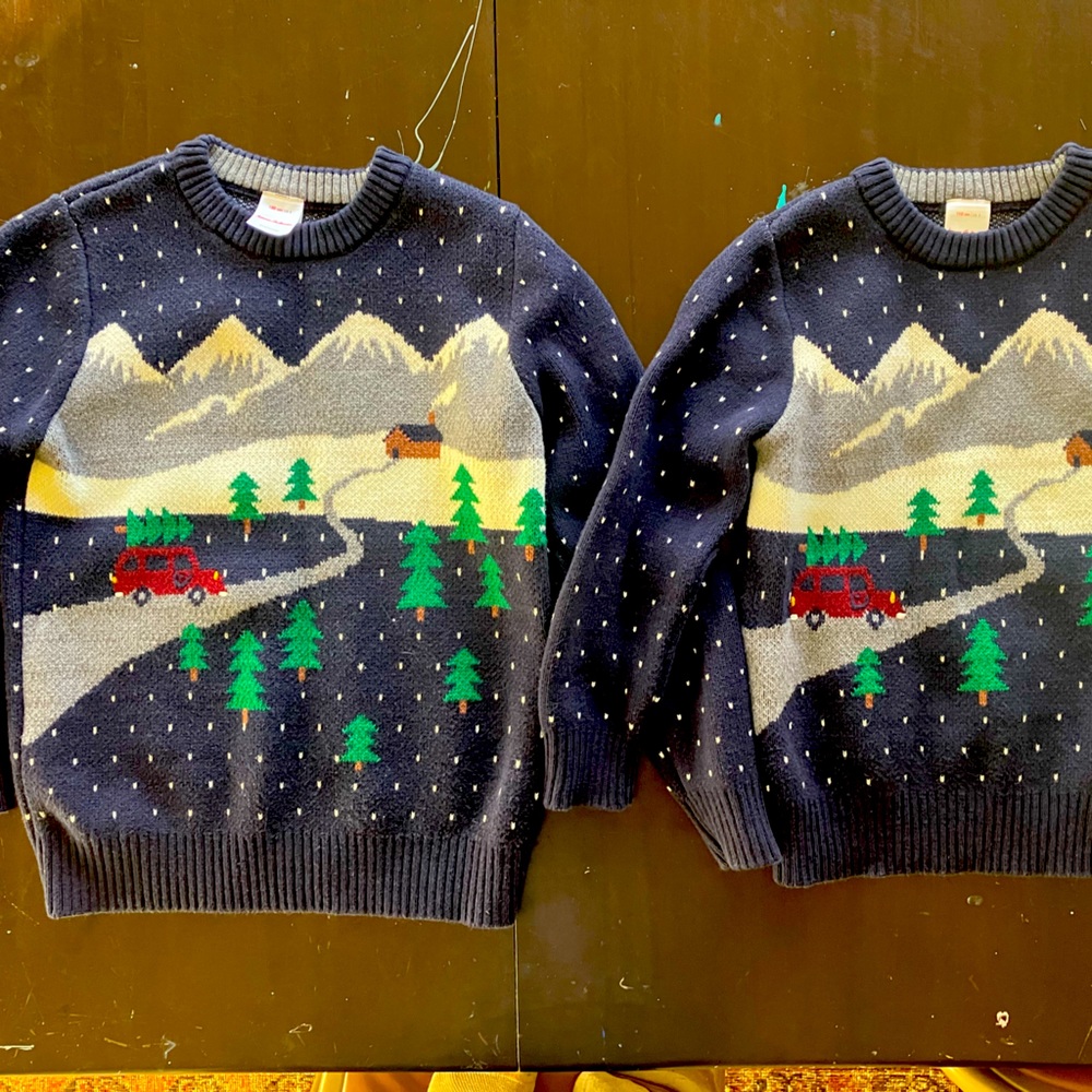 Set of Hanna Andersson matching boys holiday sweaters, sizes 8 & 5